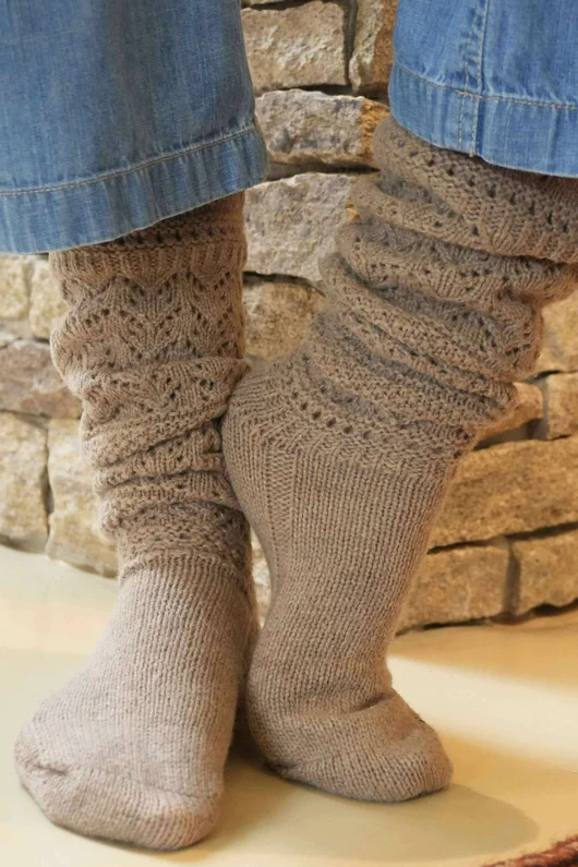 Pointelle Knit Slouch Socks Camel 
